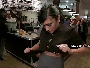 Woman strips in a restaurant